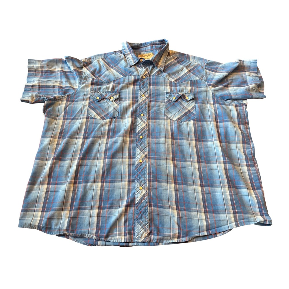 Wrangler Mens Snap Shirt Size 3XL Blue Plaid Western Casual Cowboy Ranch Rodeo